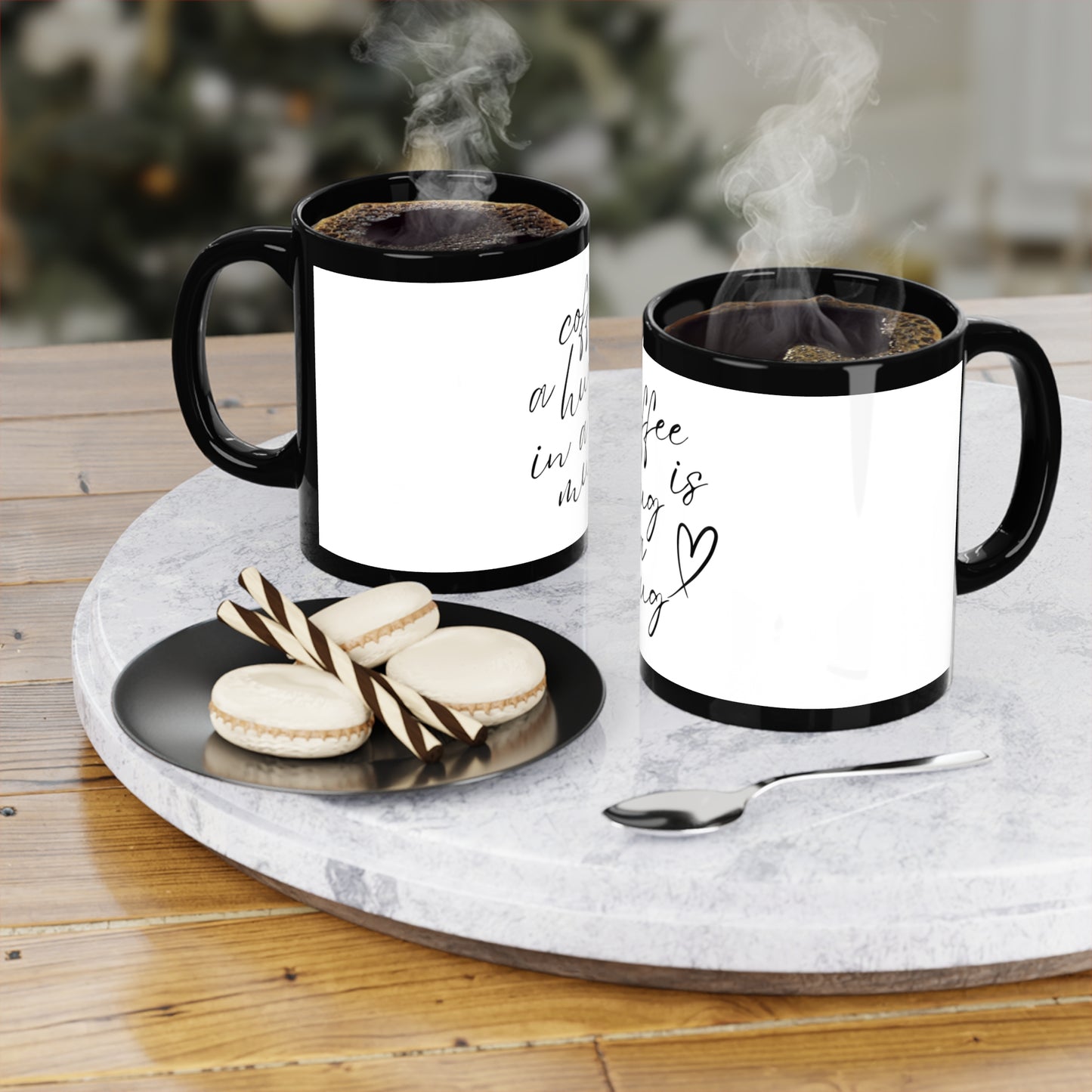 Coffee Hug Mug | Cute Black Coffee Cup for Coffee Lovers | Gift for Friends, Birthday, Holidays, Cozy Home Decor