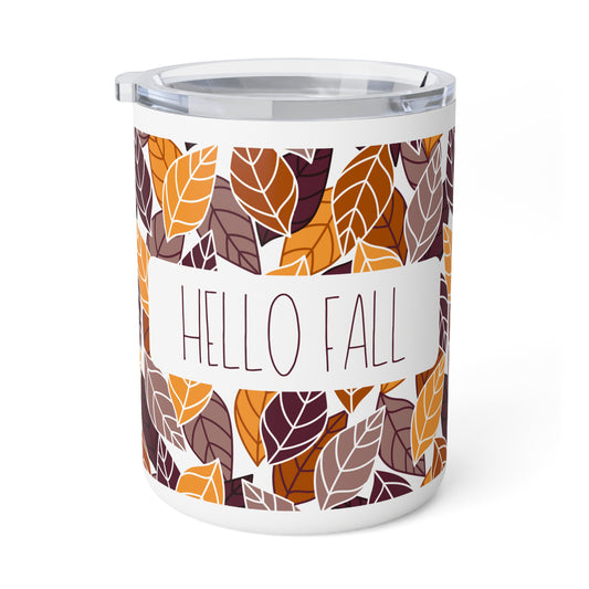 Autumn Insulated Coffee Mug, 10oz - Fall Leaves Design, Perfect for Cozy Mornings, Gifts for Coffee Lovers, Seasonal Decor, Hello Fall