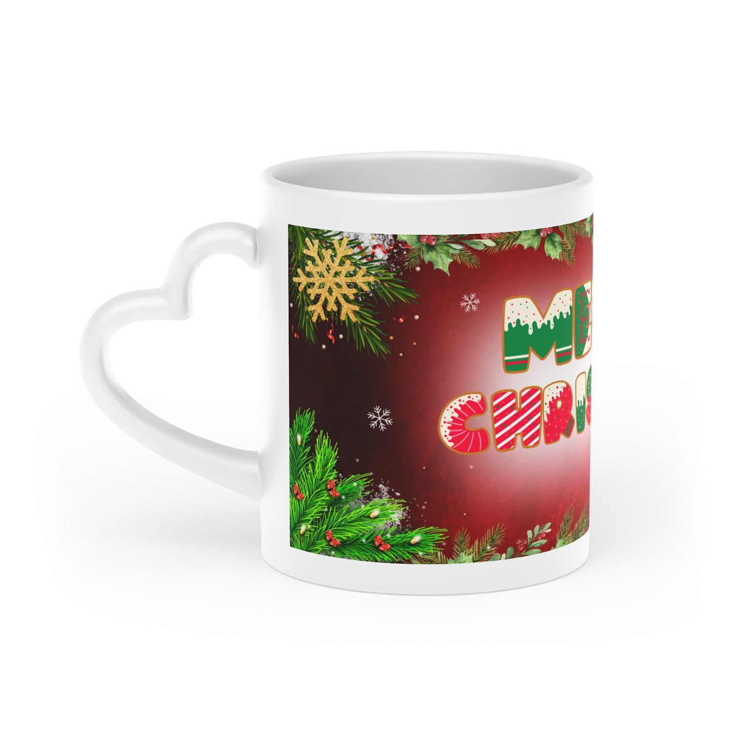 Merry Christmas Heart-Shaped Mug, Festive Coffee Cup, Holiday Gift, Seasonal Decor, Winter Beverage Holder