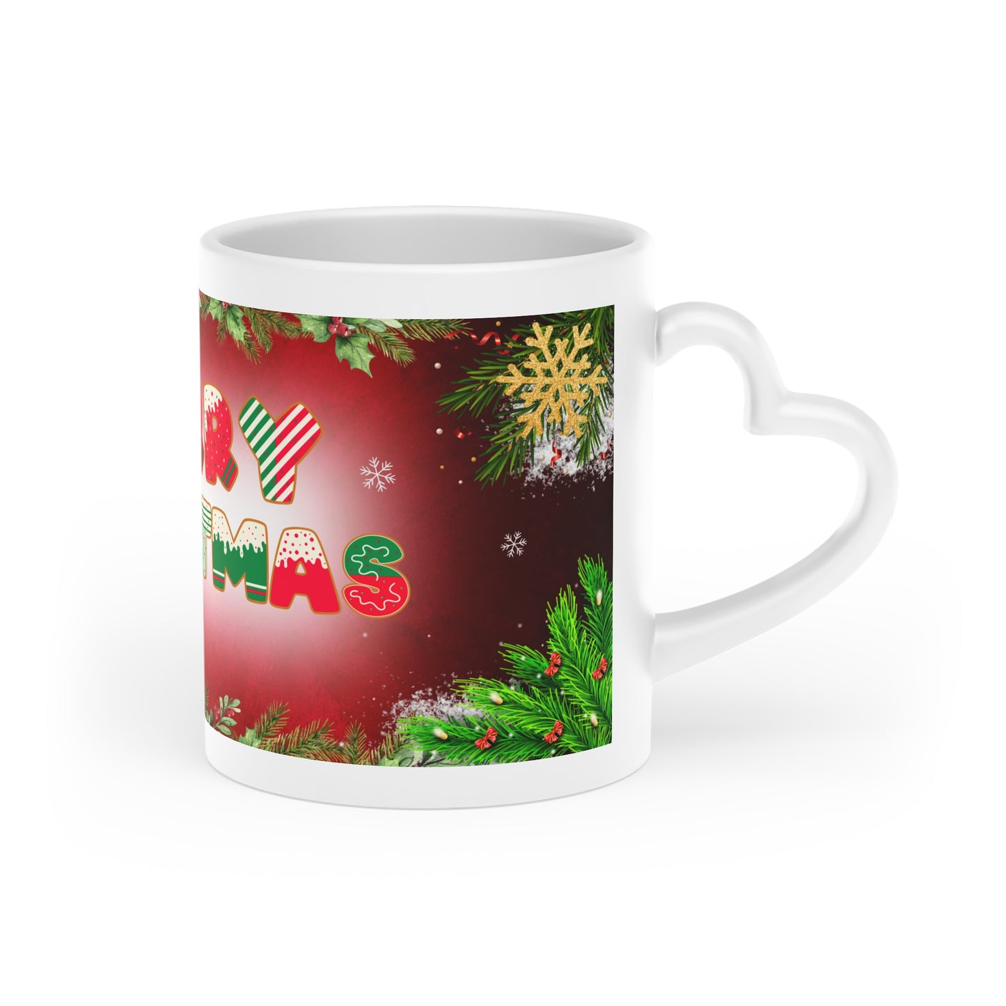 Merry Christmas Heart-Shaped Mug, Festive Coffee Cup, Holiday Gift, Seasonal Decor, Winter Beverage Holder